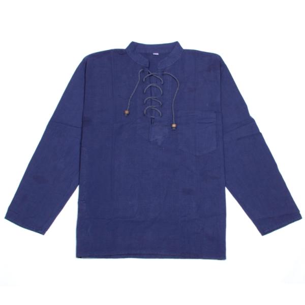 Chemise bleue manches longues au col aéré