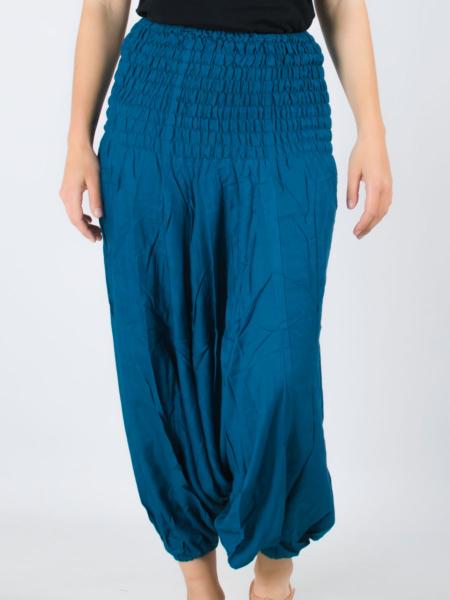 Pantalon sarouel tunique 3 en 1 uni fluide bleu pétrole